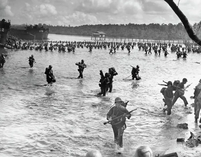Framed Print : Soldiers Coming Ashore by Foot