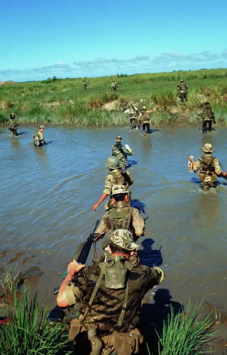 Framed Print : Soldiers Crossing River Framed Print : Soldiers Crossing River