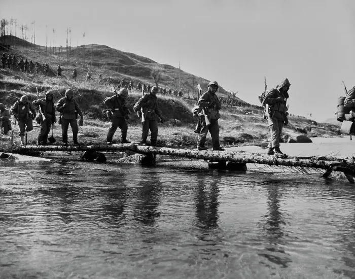 Framed Print : US Soldiers Crossing River In Korea Framed Print : US Soldiers Crossing River In Korea