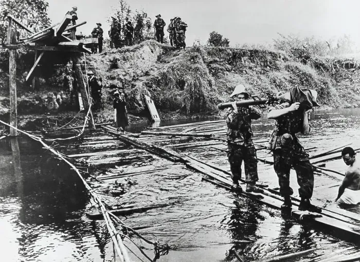 Framed Print : Soldiers Crossing Thai River Framed Print : Soldiers Crossing Thai River
