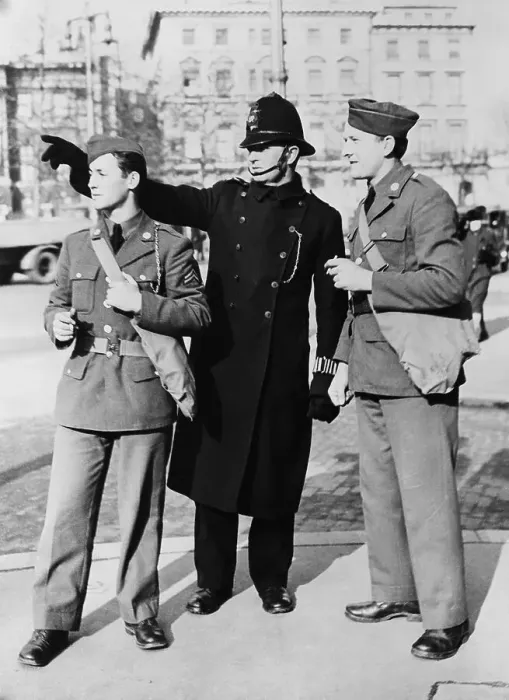 Framed Print : Soldiers Get Directions From Policeman Framed Print : Soldiers Get Directions From Policeman