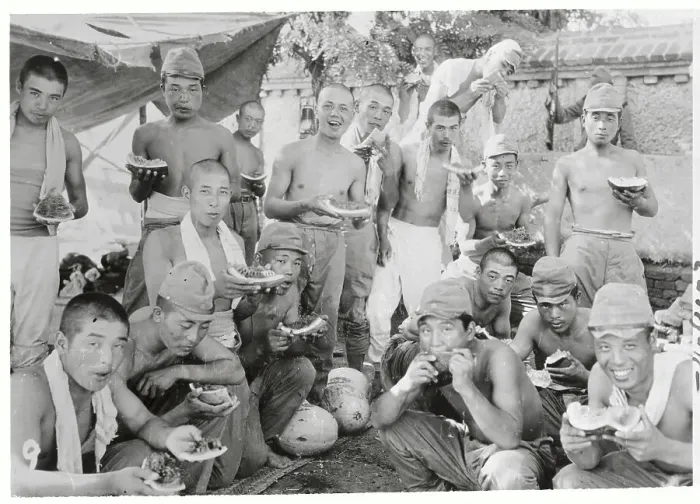 Framed Print : Soldiers Eating Watermelon Together