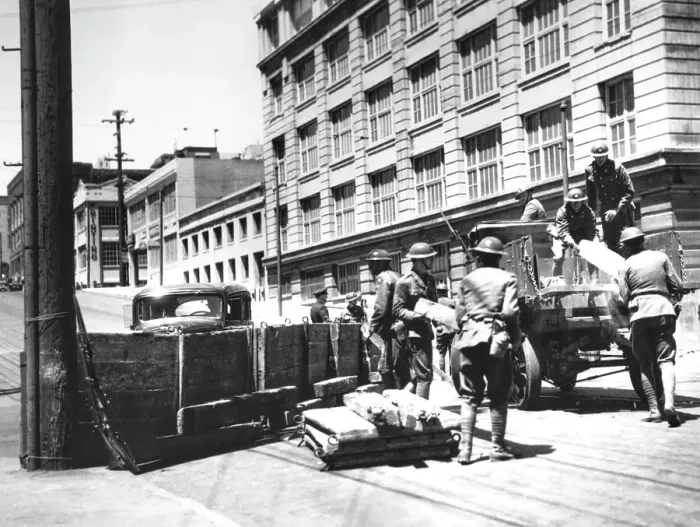 Framed Print : Soldiers Erecting Barricade Framed Print : Soldiers Erecting Barricade