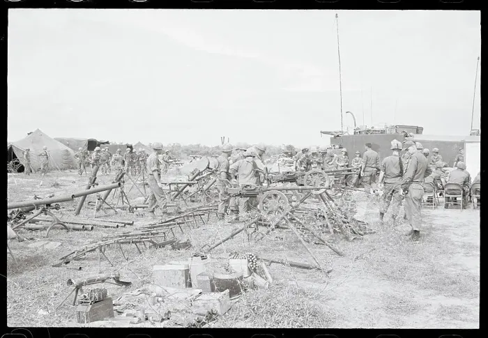 Framed Print : Soldiers Examining Captured Weapons Framed Print : Soldiers Examining Captured Weapons