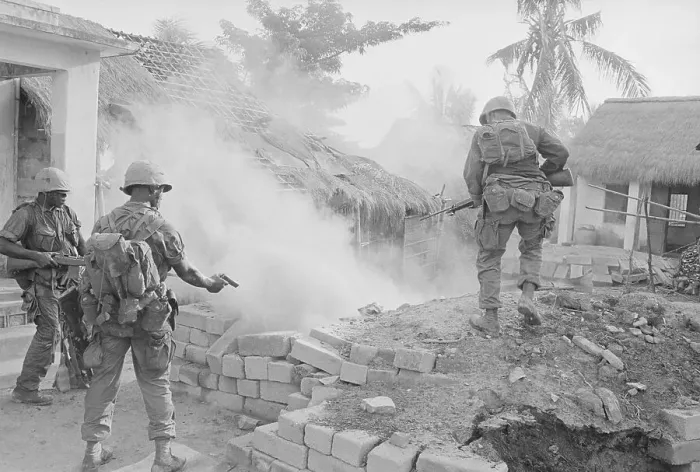 Framed Print : Soldiers Firing Into Smoking Hut Framed Print : Soldiers Firing Into Smoking Hut