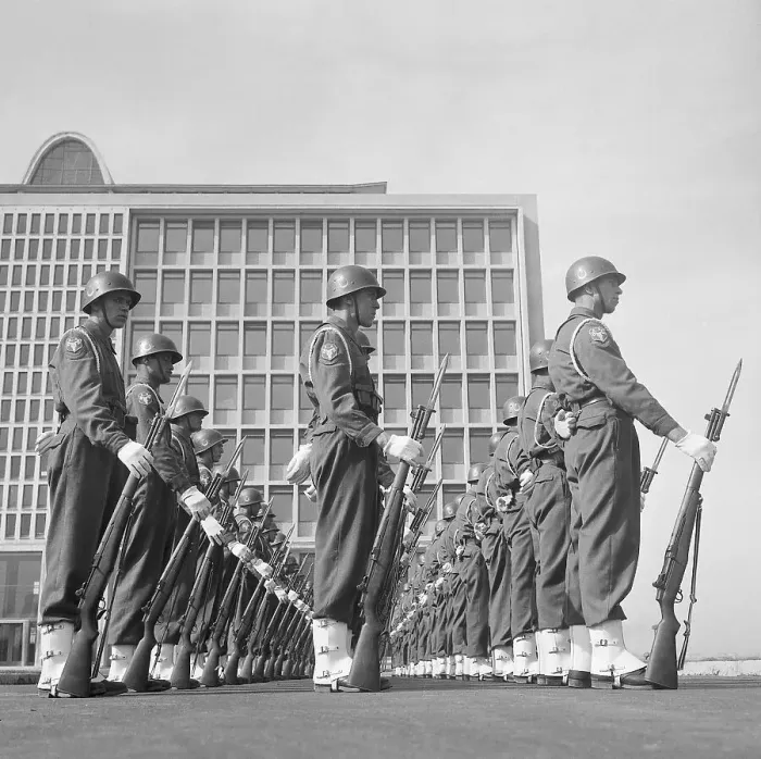 Framed Print : Soldiers in Formation Before City Hall Framed Print : Soldiers in Formation Before City Hall