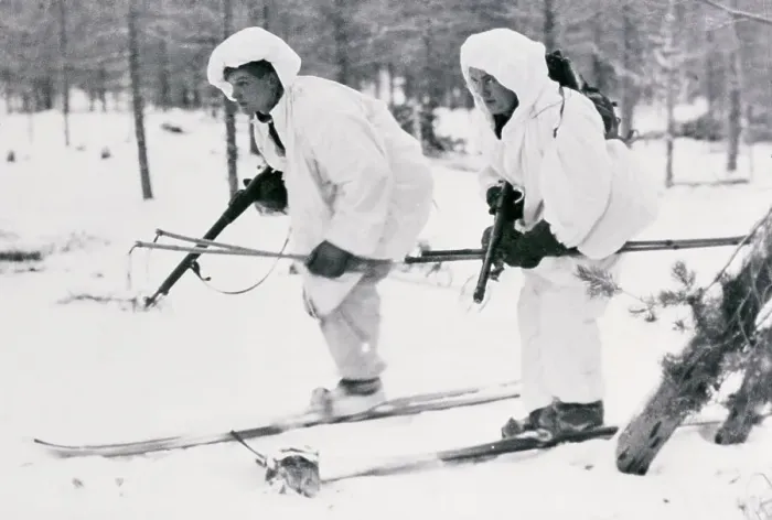 Framed Print : Soldiers Gliding on Skis Holding Rifles Framed Print : Soldiers Gliding on Skis Holding Rifles