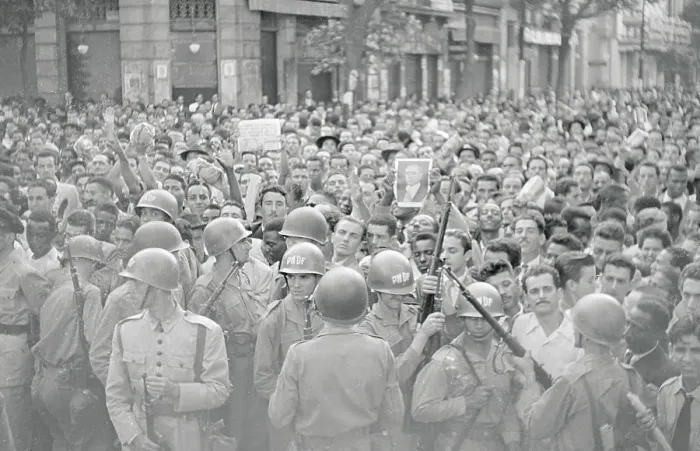 Framed Print : Soldiers Hod Back Anti-American Protestors in Brazil