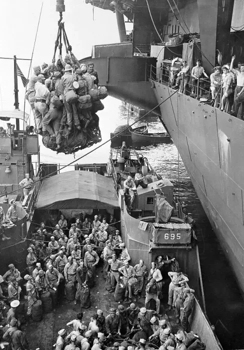 Framed Print : Soldiers Being Hoisted on Ship Framed Print : Soldiers Being Hoisted on Ship