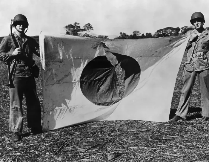 Framed Print : Soldiers Holding Captured Japanese Flag Framed Print : Soldiers Holding Captured Japanese Flag