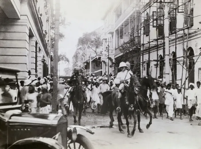 Framed Print : Soldiers on Horseback Passing Through Burmese Street Framed Print : Soldiers on Horseback Passing Through Burmese Street