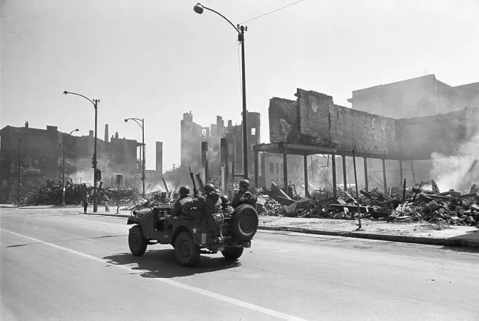 Framed Print : Soldiers in Jeep on Chicago Street Framed Print : Soldiers in Jeep on Chicago Street