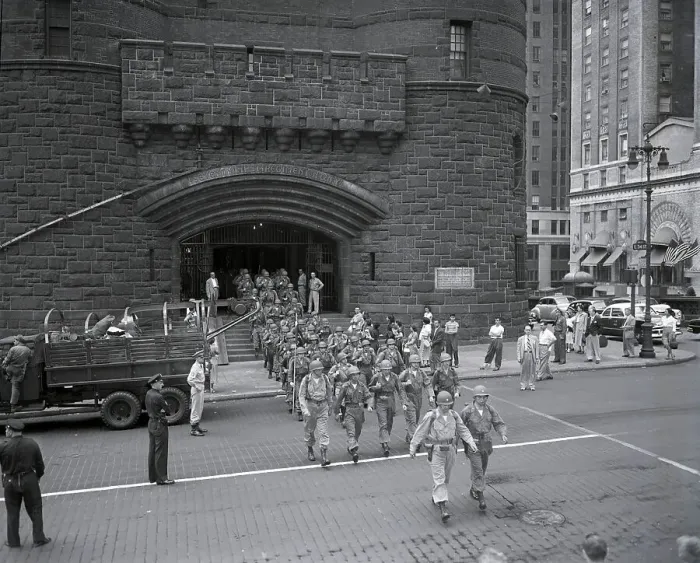 Framed Print : Soldiers Leaving Armory Building Framed Print : Soldiers Leaving Armory Building