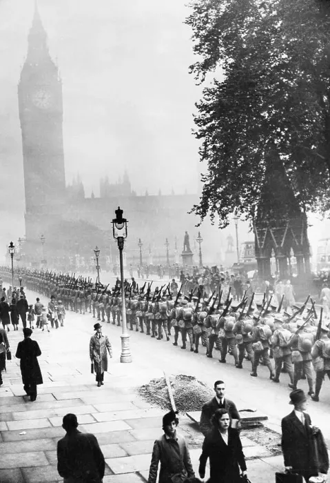 Framed Print : Soldiers Leaving London; Big Ben In Back Framed Print : Soldiers Leaving London; Big Ben In Back
