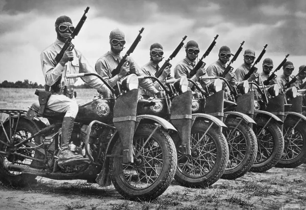 WWII Soldiers on Harley-Davidson Motorcycles Art Prints