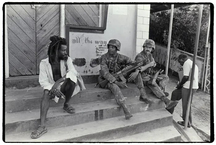 Framed Print : US Soldiers and Local Resident in Grenada Framed Print : US Soldiers and Local Resident in Grenada