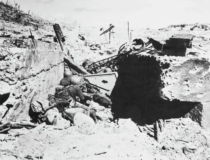 Framed Print : Soldiers Lying in Rubble for Protection Framed Print : Soldiers Lying in Rubble for Protection