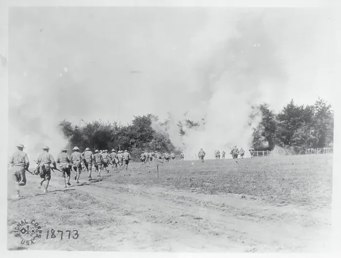 Framed Print : Soldiers Marching Across a Field Framed Print : Soldiers Marching Across a Field