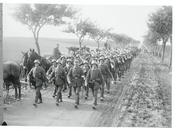 Framed Print : Soldiers Marching in Formation Along Road Framed Print : Soldiers Marching in Formation Along Road