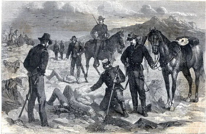 Framed Print : Soldiers Observe Bodies Of Slain; Illust Framed Print : Soldiers Observe Bodies Of Slain; Illust
