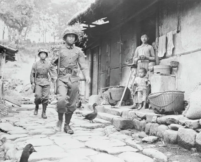 Framed Print : Soldiers Passing by a House Framed Print : Soldiers Passing by a House