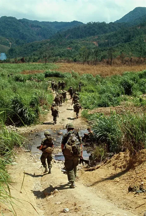 Framed Print : US Soldiers Patrolling a Road in Vietnam Framed Print : US Soldiers Patrolling a Road in Vietnam