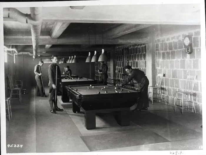 Framed Print : Soldiers Play Billiards In Basement Framed Print : Soldiers Play Billiards In Basement
