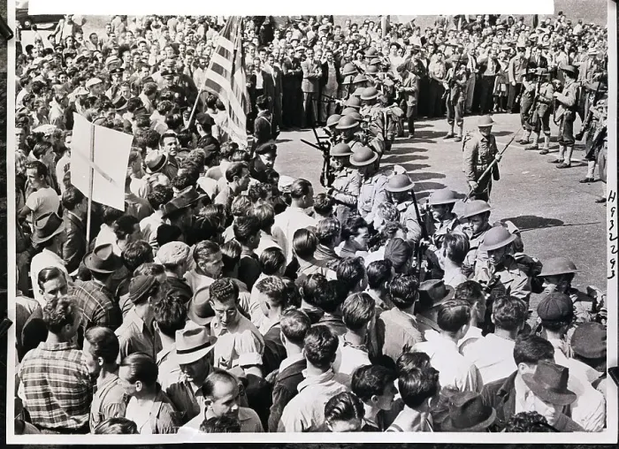 Framed Print : Soldiers Push Back Picketing Masses Framed Print : Soldiers Push Back Picketing Masses