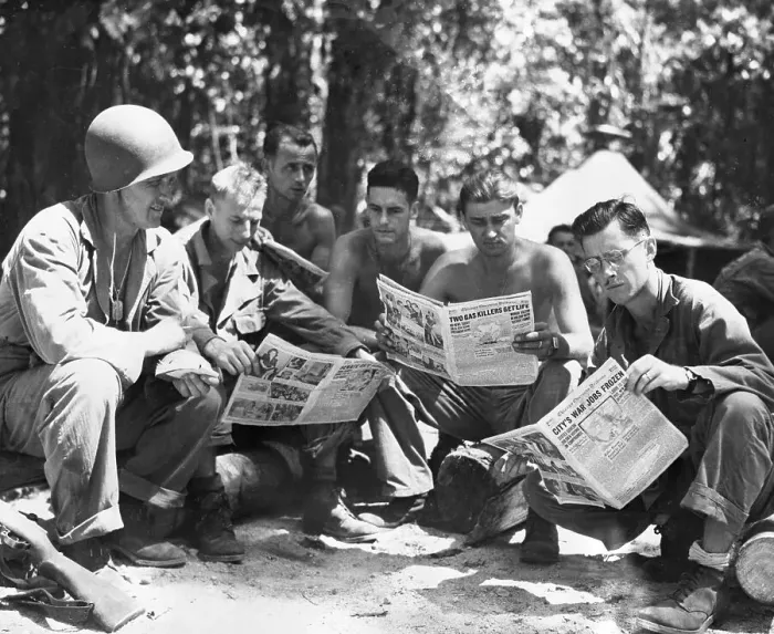 Framed Print : Soldiers Read News From Home Framed Print : Soldiers Read News From Home