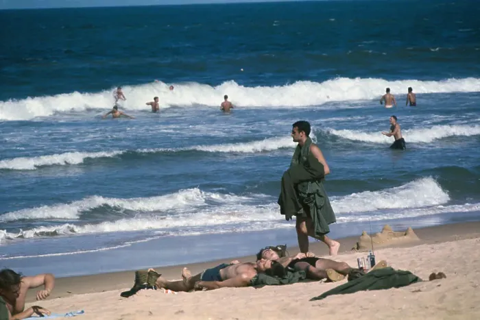 Framed Print : Soldiers Relaxing on a Beach Framed Print : Soldiers Relaxing on a Beach