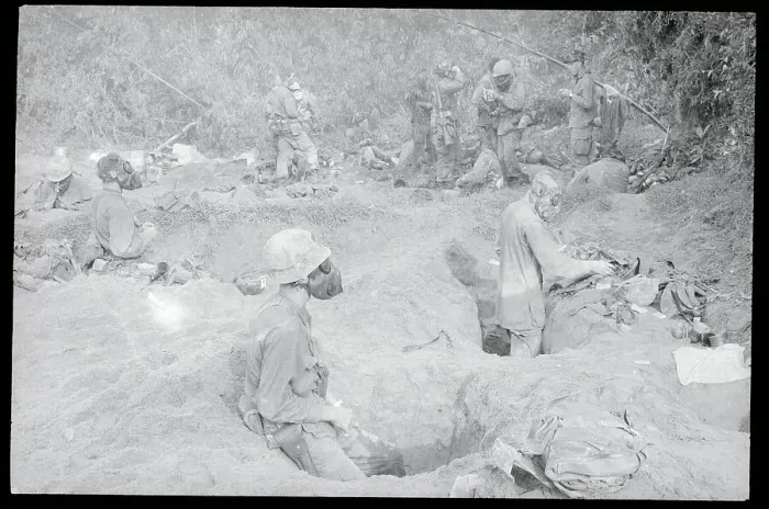 Framed Print : Soldiers Relaxing in Foxholes Framed Print : Soldiers Relaxing in Foxholes