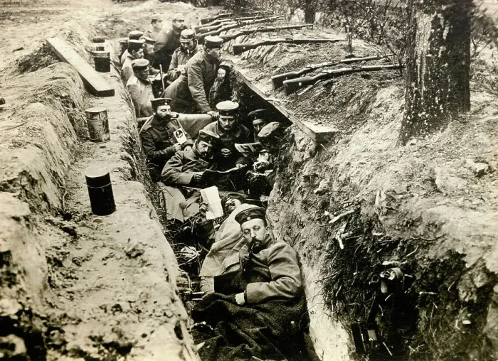 Framed Print : Soldiers Relaxing in Trench Framed Print : Soldiers Relaxing in Trench