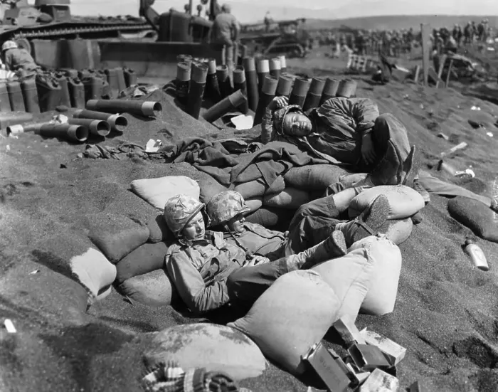 Framed Print : Soldiers Resting on Beach