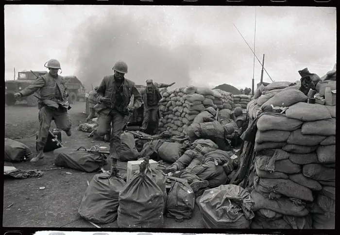 Framed Print : Soldiers Resting on Sandbags