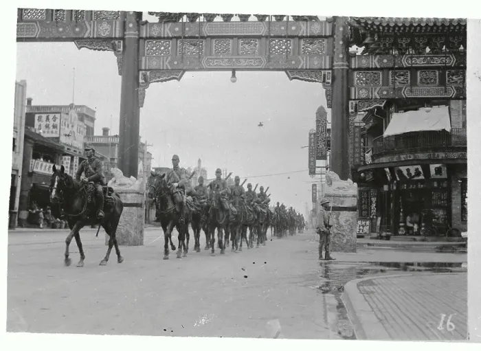 Framed Print : Soldiers Riding Horseback Through City Framed Print : Soldiers Riding Horseback Through City