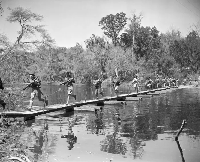 Framed Print : Soldiers Running On Bridge Framed Print : Soldiers Running On Bridge