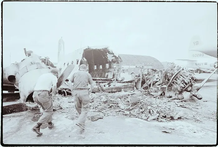 Framed Print : Soldiers Search Airplane Wreckage After Attack Framed Print : Soldiers Search Airplane Wreckage After Attack
