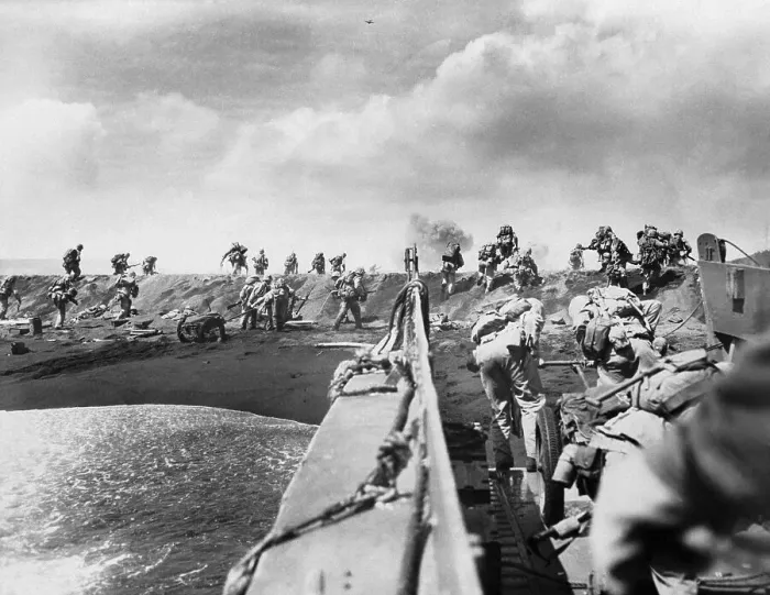 Framed Print : Soldiers Storming a Beach Framed Print : Soldiers Storming a Beach