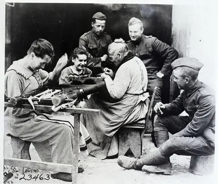 Framed Print : US Soldiers Talking To French Embroiderers Framed Print : US Soldiers Talking To French Embroiderers