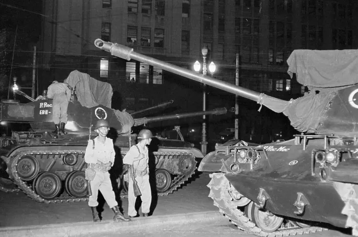 Framed Print : Soldiers in Front of Tanks on Street Framed Print : Soldiers in Front of Tanks on Street