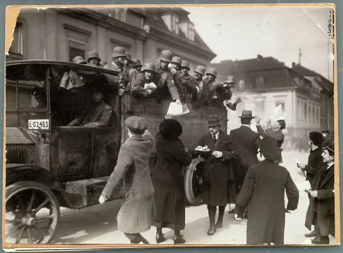 Framed Print : Soldiers in Truck Throwing out Documents Framed Print : Soldiers in Truck Throwing out Documents