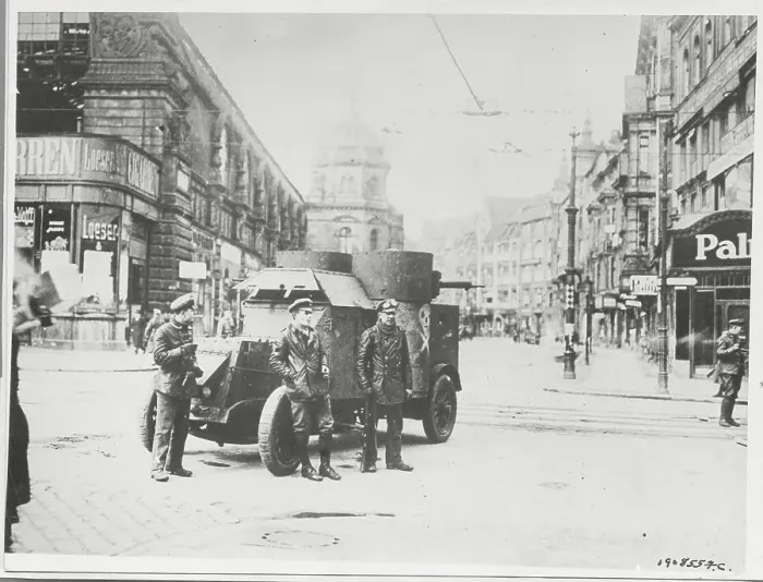 Framed Print : Soldiers and Vehicle in Center of Street Framed Print : Soldiers and Vehicle in Center of Street