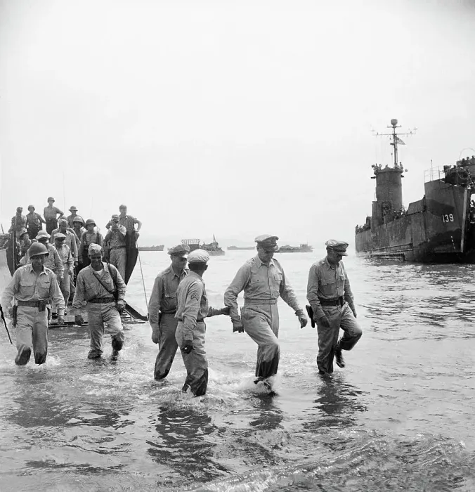 Framed Print : Soldiers Wading in Water on Shore of Luzon Framed Print : Soldiers Wading in Water on Shore of Luzon