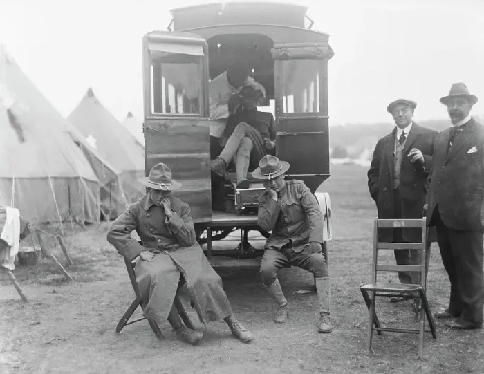 Framed Print : Soldiers Waiting at Dental Ambulance During World War I