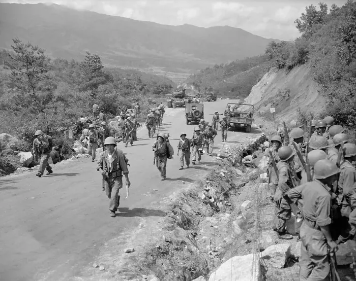 Framed Print : Soldiers Walking Down Road