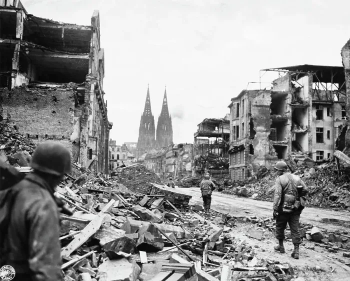 Framed Print : Soldiers Walking Through War Torn German City Framed Print : Soldiers Walking Through War Torn German City