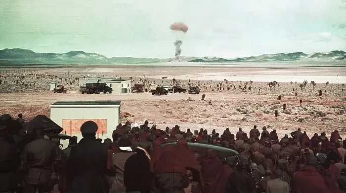 Framed Print : Soldiers Watching Atom Bomb Explosion Framed Print : Soldiers Watching Atom Bomb Explosion