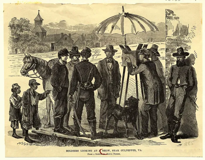 Framed Print : Soldiers Watching a Photographic Show Framed Print : Soldiers Watching a Photographic Show