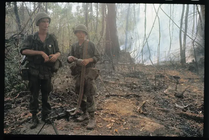 Framed Print : Two Soldiers With Weaponry Standing in Wooded Area Framed Print : Two Soldiers With Weaponry Standing in Wooded Area