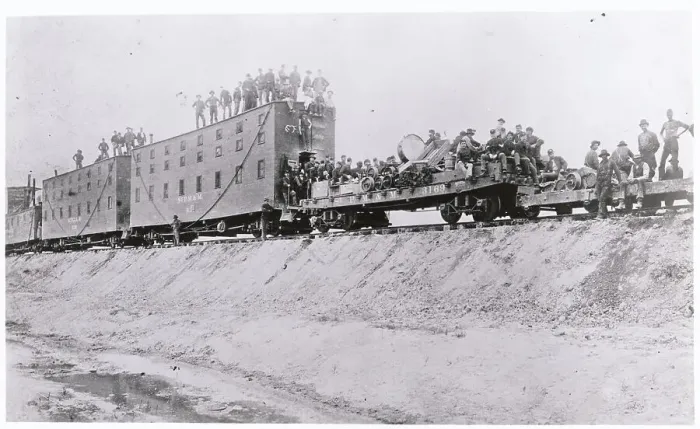 Framed Print : Soldiers and Workmen Posing on Train Framed Print : Soldiers and Workmen Posing on Train